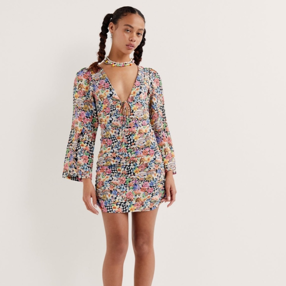 For Love & Lemons June Bell Sleeve Mini Dress Size Small